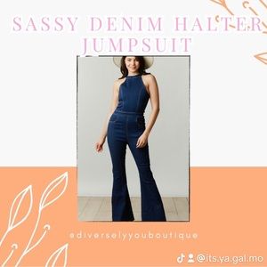 Sassy Denim Halter Jumpsuit
